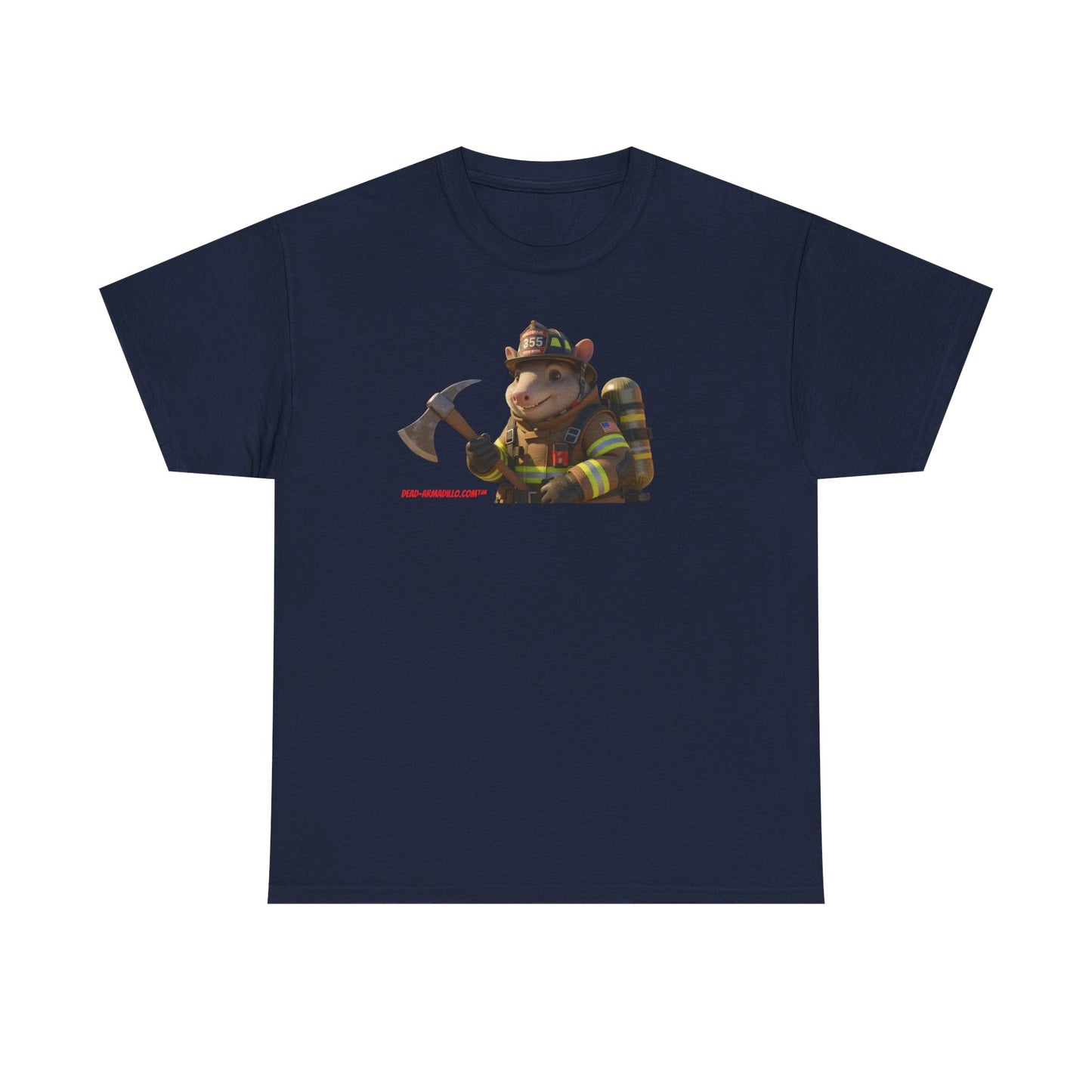 Firefighter Armadillo Tee | Custom Two Sided Print | Graphic Tee | Unisex Heavy Cotton Shirt | Fun Animal T-Shirt