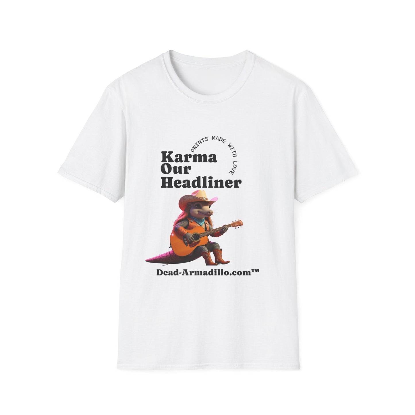 Karma "Our Headliner" | Playing Guitar Graphic Tee | Dead-Armadillo.com™