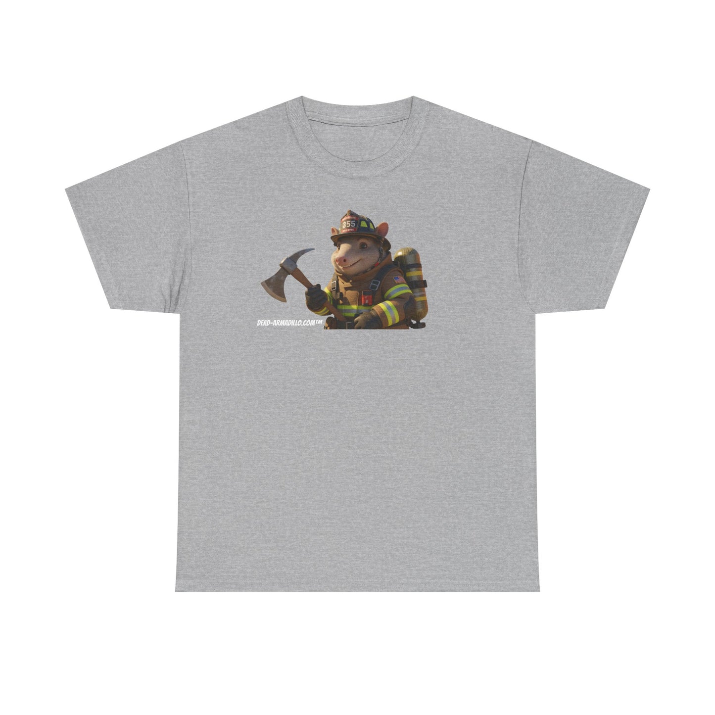 Firefighter Armadillo Tee |  Custom Two Sided Print  | Graphic Tee | Unisex Heavy Cotton Shirt | Fun Animal T-Shirt