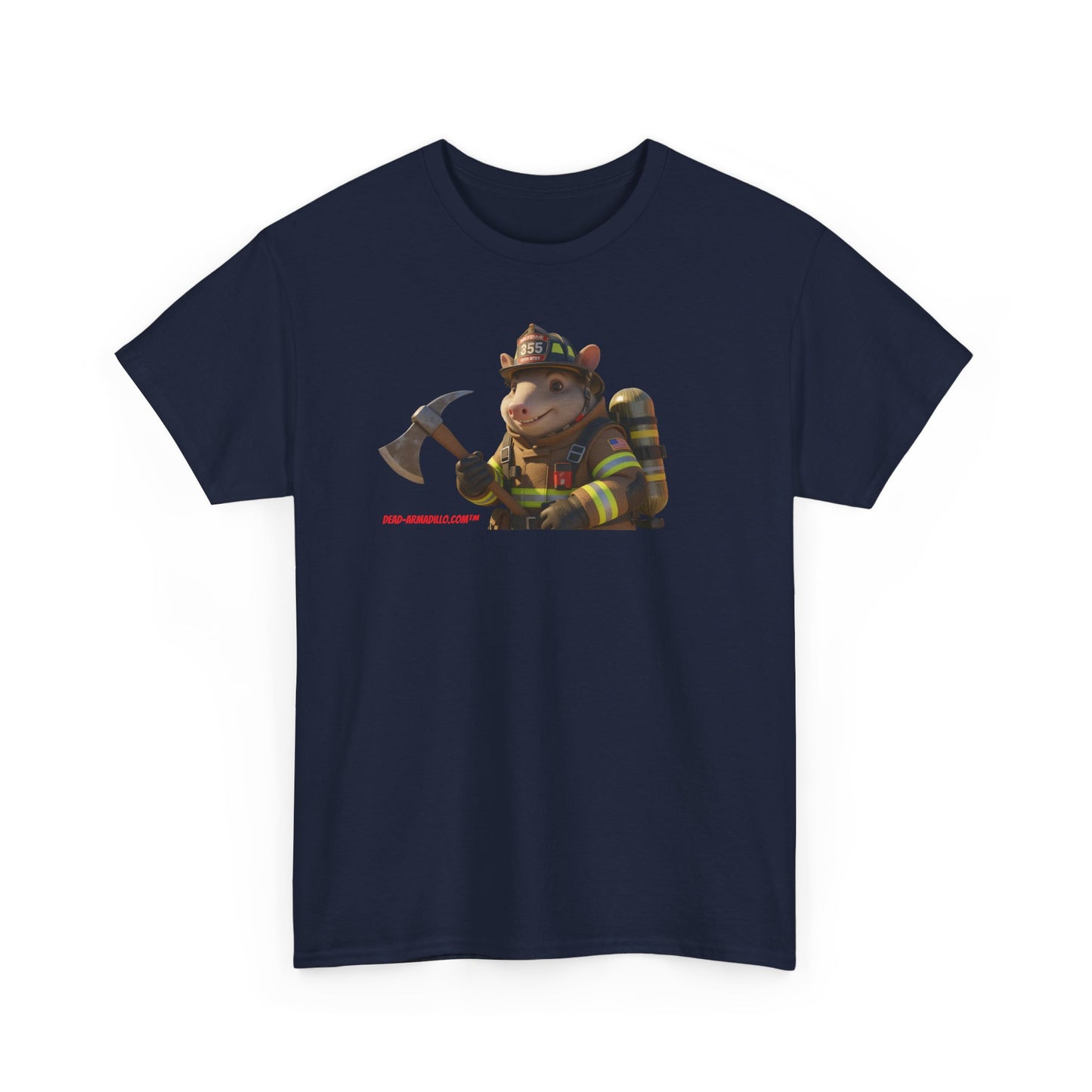 Firefighter Armadillo Tee | Custom Two Sided Print | Graphic Tee | Unisex Heavy Cotton Shirt | Fun Animal T-Shirt