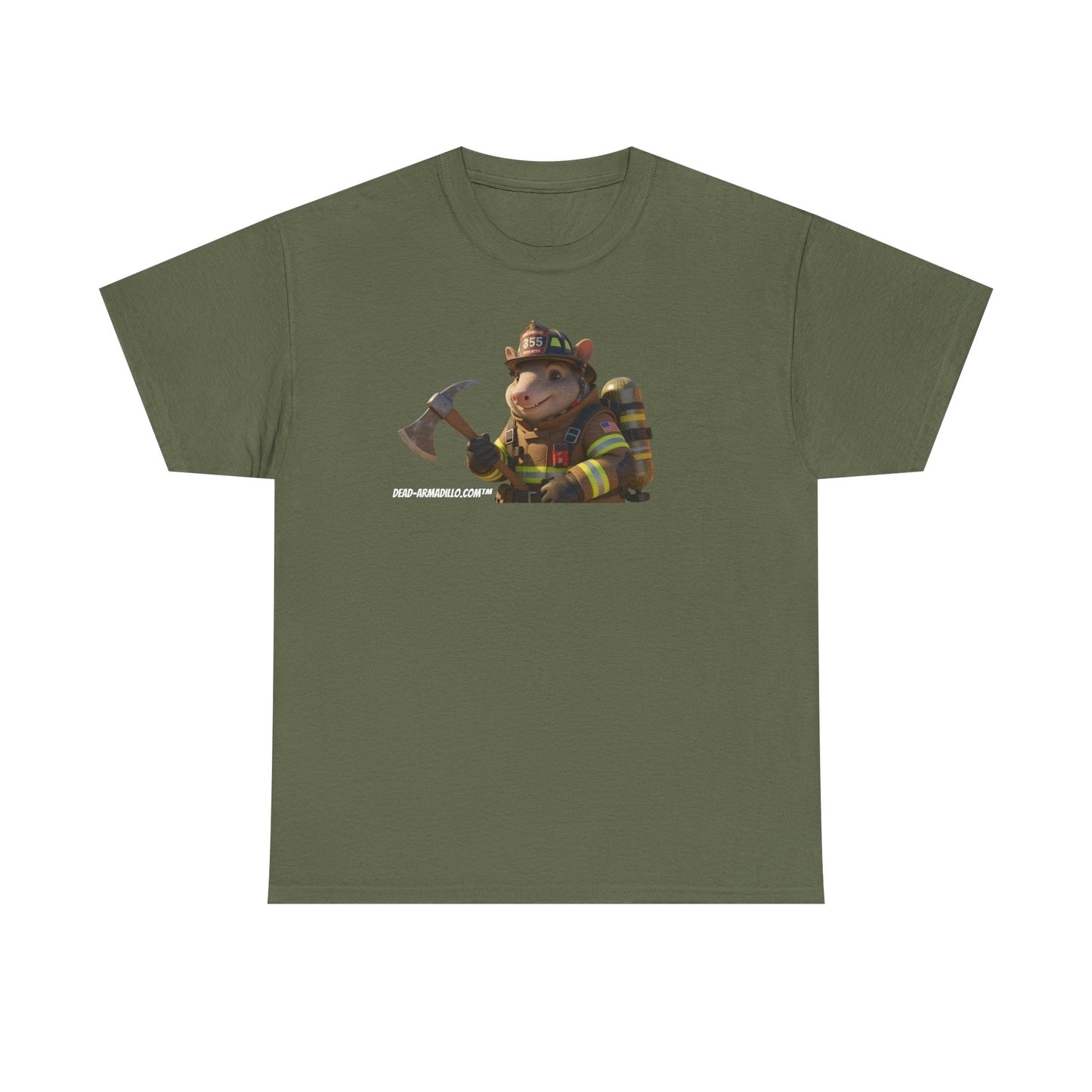 Firefighter Armadillo Tee |  Custom Two Sided Print  | Graphic Tee | Unisex Heavy Cotton Shirt | Fun Animal T-Shirt