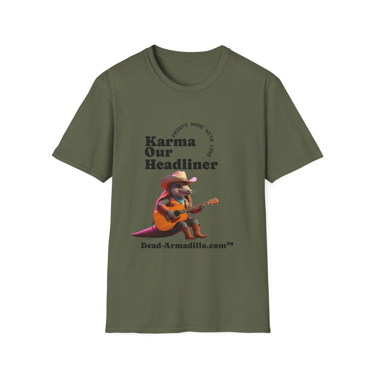 Karma "Our Headliner" | Playing Guitar Graphic Tee | Dead-Armadillo.com™