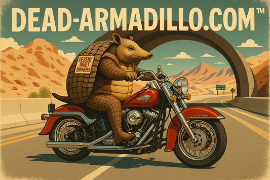 Camiseta de motociclista Armadillo de Desert Drifters | Harley Road Warrior | Dead-Armadillo.com