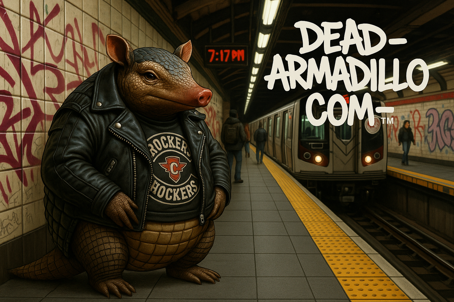 Camiseta gráfica | Armadillo en el metro de Nueva York - | Me encanta Nueva York | Camisetas personalizadas con temáticas extravagantes y caprichosas