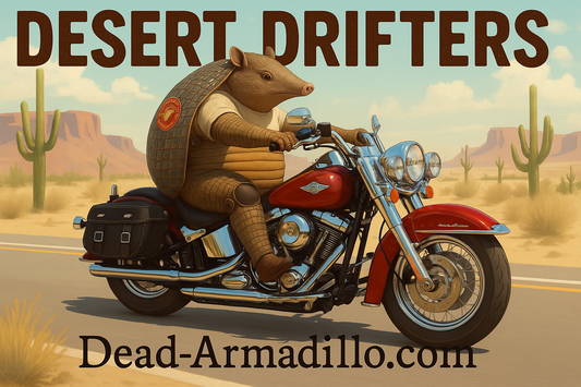 Armadillo Motorcycle Rider T-Shirt - Biker Adventure Tee | Dead-Armadillo.com